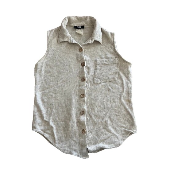Vtg 90s Pasta USA Women's Sleeveless Button Up Shirt Cream Linen Blend Size M - Picture 2 of 7